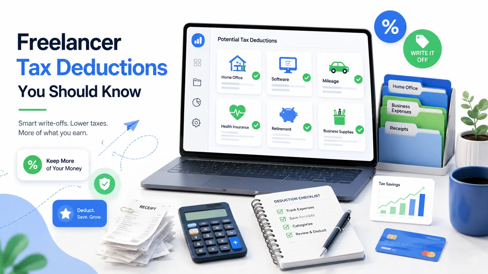 A freelancer organizing receipts and expenses for tax deductions