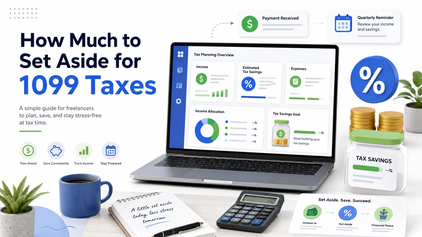 A freelancer setting aside part of their income for 1099 taxes